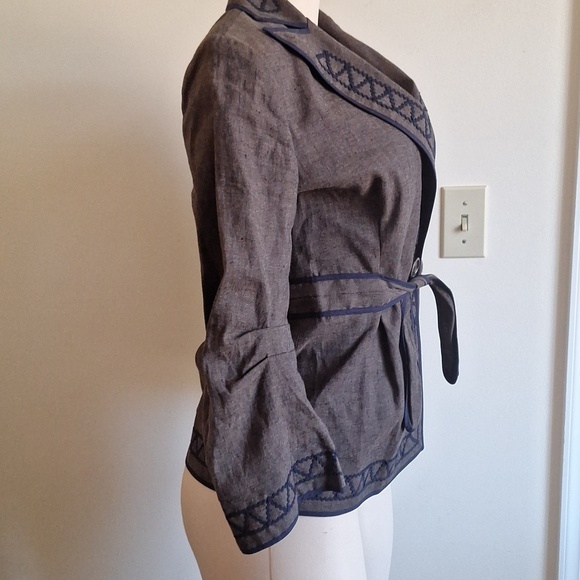 BCBGMAXAZRIA Embroidered Linen Cotton Belted Blazer Jacket Size XS Boho Chic - Picture 7 of 12